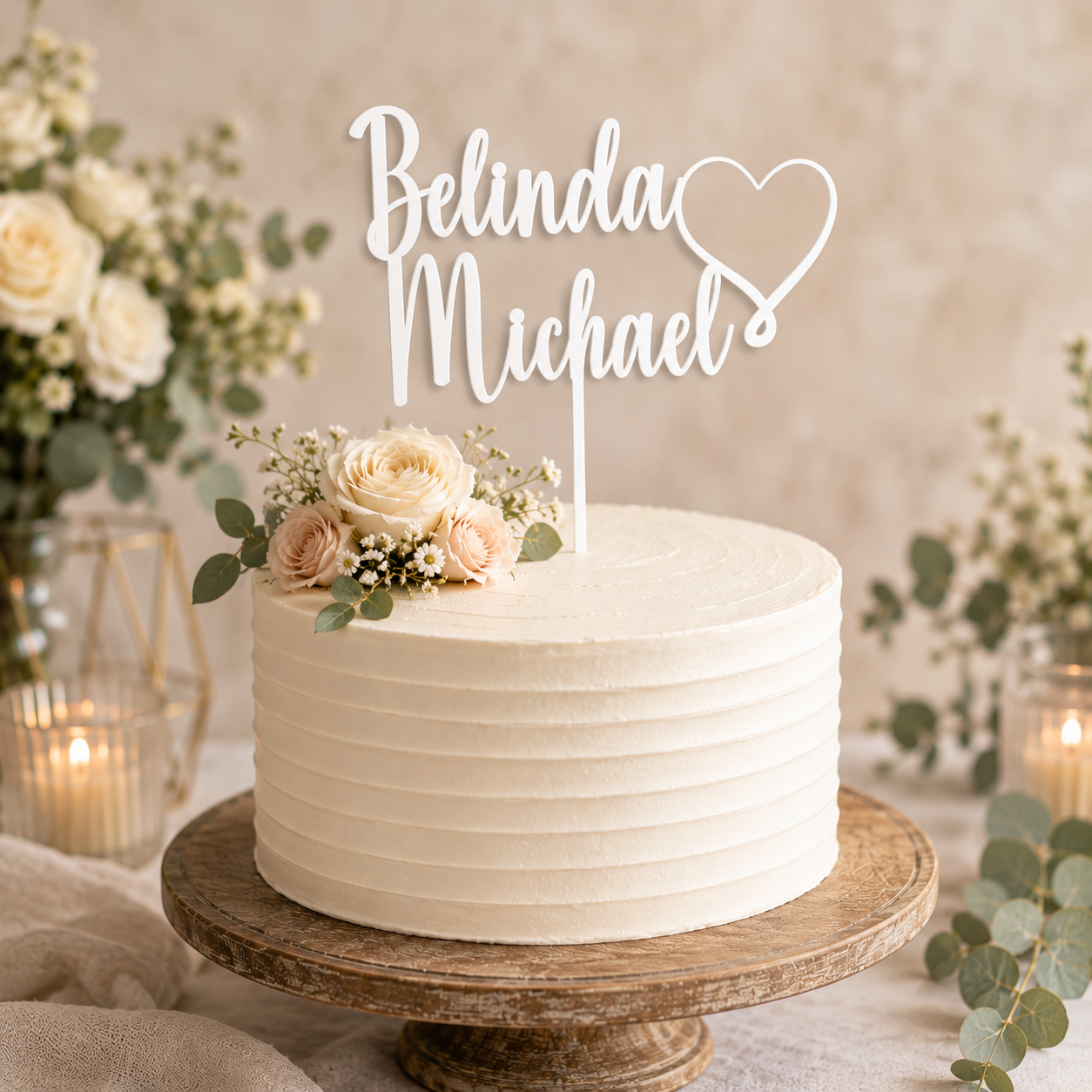 Personalised Couple Cake Topper With Heart