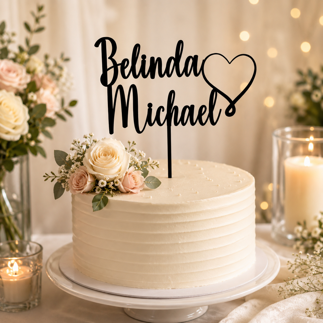 Personalised Couple Cake Topper With Heart