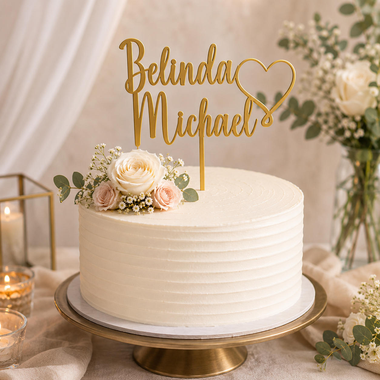 Personalised Couple Cake Topper With Heart
