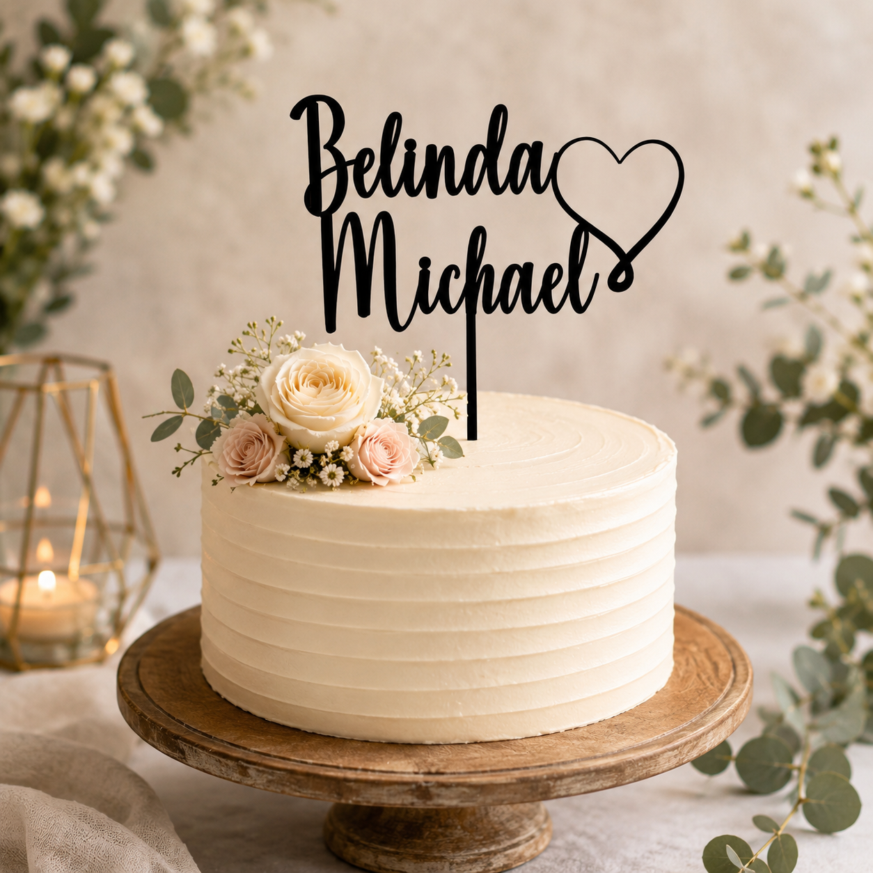 Personalised Couple Cake Topper With Heart