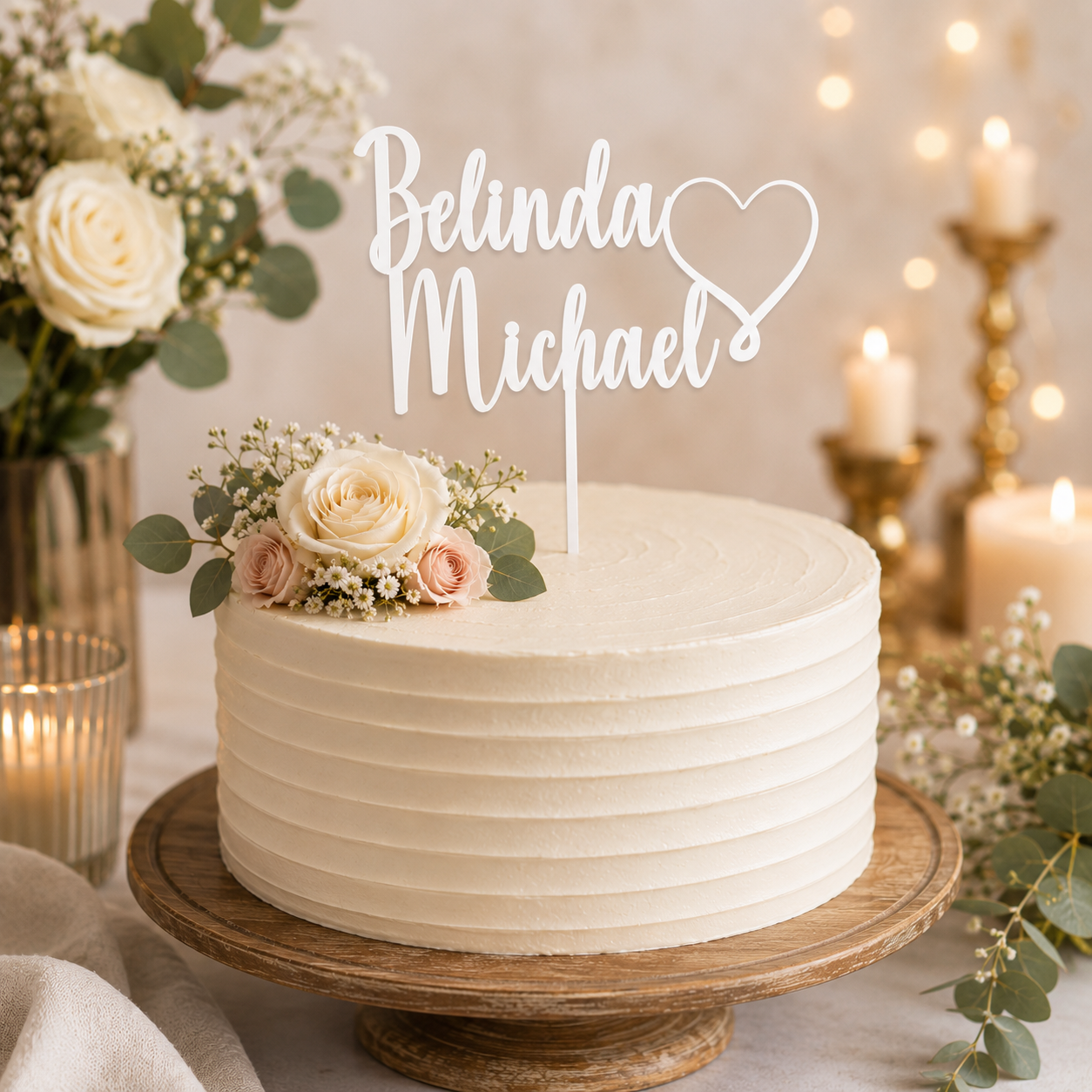 Personalised Couple Cake Topper With Heart