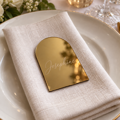 Personalised gold mirror acrylic arch place name engraved Josephine