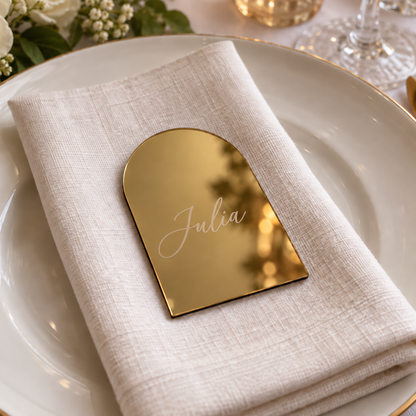 Personalised gold mirror acrylic arch place name engraved Julia