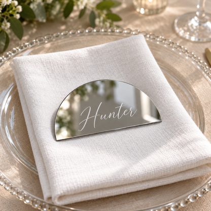 Hunter personalised mirror silver half-moon acrylic place name