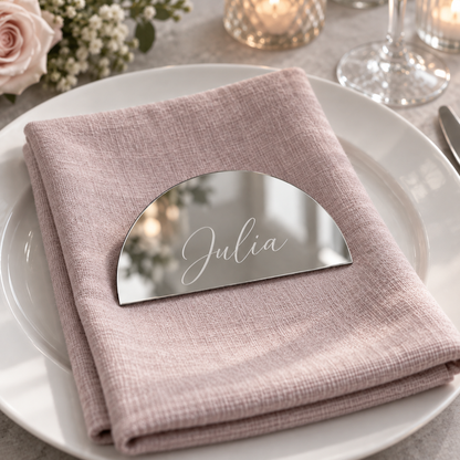 Julia personalised mirror silver half-moon acrylic place name