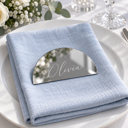Olivia personalised mirror silver half-moon acrylic place name