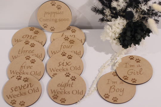 Puppy Milestone Wooden Disc Set | Breeding Milestone Set