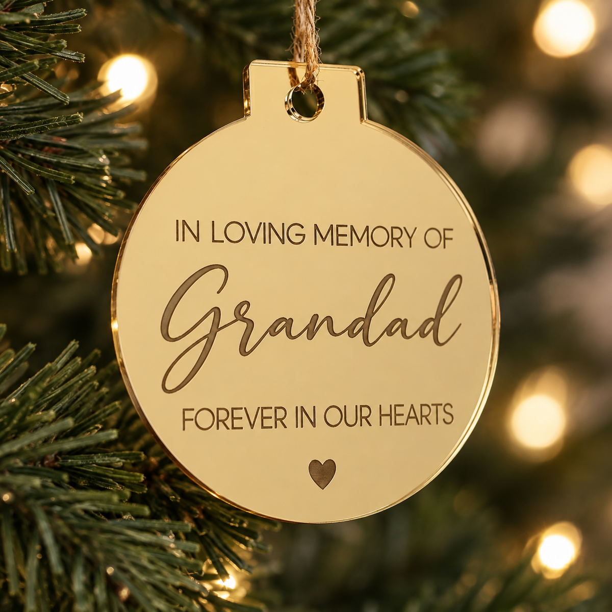 Personalised In Loving Memory Christmas Bauble in mirror gold acrylic - Grandad