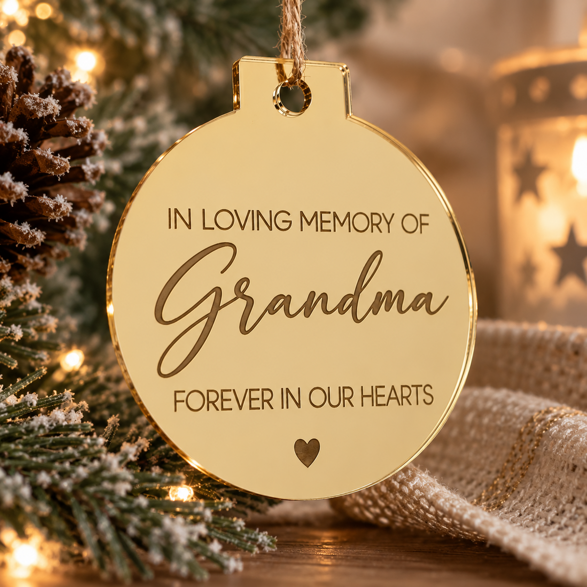Personalised In Loving Memory Christmas Bauble in mirror gold acrylic - Grandma
