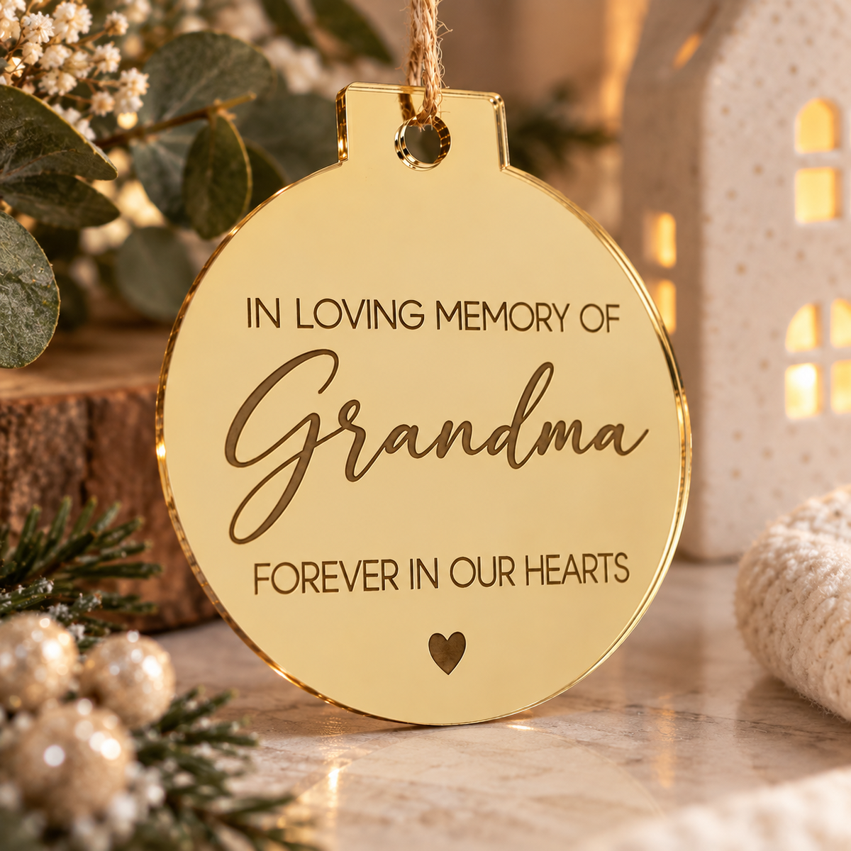 Personalised In Loving Memory Christmas Bauble in mirror gold acrylic - Grandma